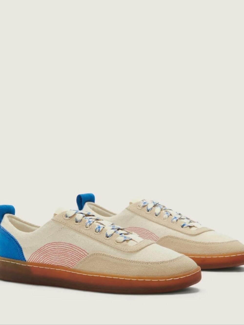 Everlane Tread-Bare Cream Canvas Low Top Sneakers Blue Cream Women 12